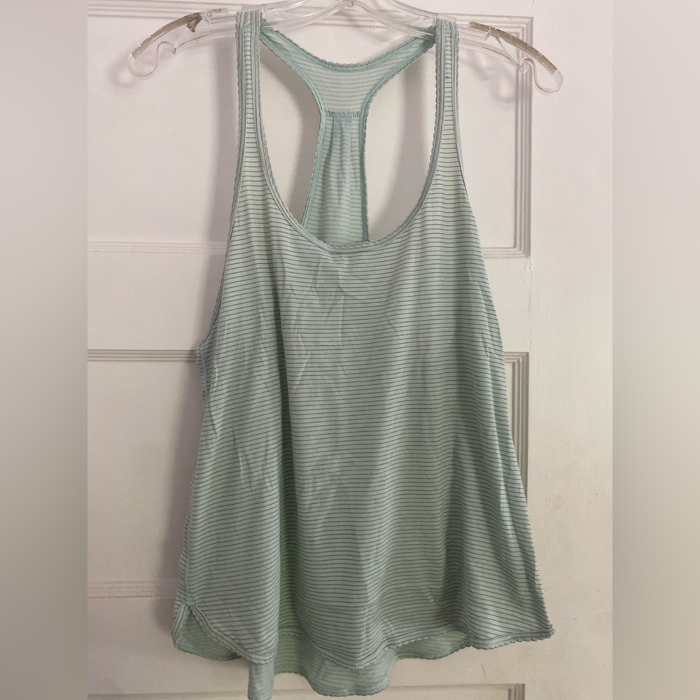 Lululemon Womens Small Aqua/Gray Mini Stripe Racerback Athleisure Running Top
